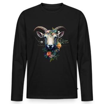Chèvre Fleurs Art Cadeau Chèvre Animal Ferme - T-shirt manches longues Premium bio Homme - noir - Devant - Nico (187cm)