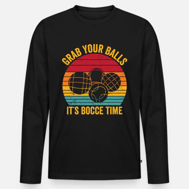 Lustige Bocciakugel Retro - Männer Premium Bio Langarmshirt - Schwarz