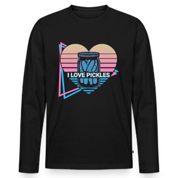 J’aime les cornichons concombre rétro - T-shirt manches longues Premium bio Homme - noir - Devant - Nico (187cm)