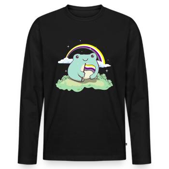 Nicht-binäre Stolz Flagge Niedlicher Frosch Subtil - Männer Premium Bio Langarmshirt - Schwarz - Vorne - Nico (187cm)