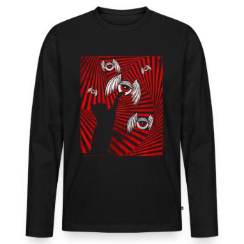Weirdcore Aesthetic Schwarze Katze Augäpfel Flügel - Männer Premium Bio Langarmshirt - Schwarz - Vorne - Nico (187cm)