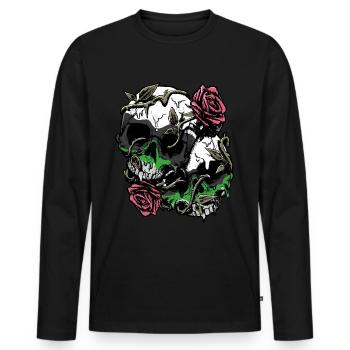 Demiromantique Fierté Drapeau Crâne Roses Subtil - T-shirt manches longues Premium bio Homme - noir - Devant - Nico (187cm)