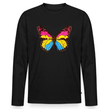 Pansexual Pride Pan Flag Butterfly Subtil - T-shirt manches longues Premium bio Homme - noir - Devant - Nico (187cm)