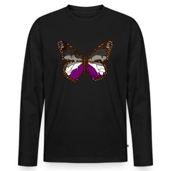 Asexual Pride Ace Flag Butterfly Subtil LG - T-shirt manches longues Premium bio Homme - noir - Devant - Nico (187cm)