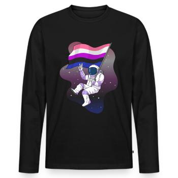 Genre Fluid Pride Flag Space Astronaut Subtil - T-shirt manches longues Premium bio Homme - noir - Devant - Nico (187cm)