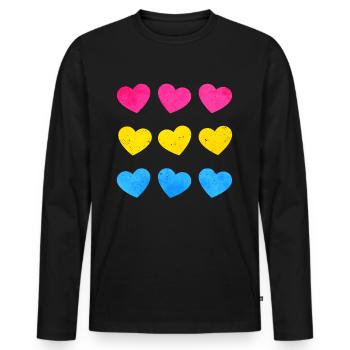 Pansexual Pride Pan Flag Hearts Subtle LGBTQ - Men's Premium Organic Long Sleeve Shirt - black - Front - Nico (187cm)