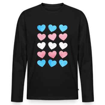 Fierté transgenre Cœur de drapeau transgenre LGBT subtil - T-shirt manches longues Premium bio Homme - noir - Devant - Nico (187cm)