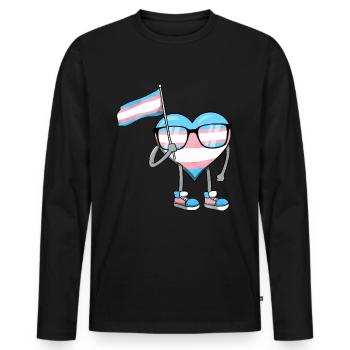 Transgender Pride Trans Drapeau Coeur Sublte LGBTQ - T-shirt manches longues Premium bio Homme - noir - Devant - Nico (187cm)