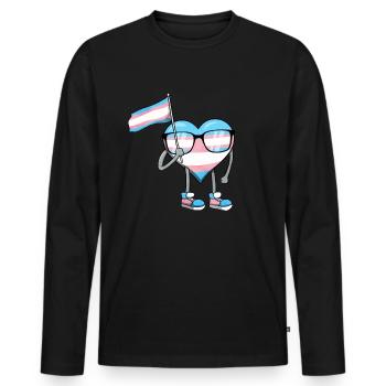 Transgender Pride Trans Drapeau Coeur Sublte LGBTQ - T-shirt manches longues Premium bio Homme - noir - Devant - Nico (187cm)