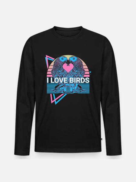 Parakeet Parrot Retro - Men's Premium Organic Long Sleeve Shirt - black