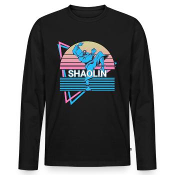 Kung Fu Rétro - T-shirt manches longues Premium bio Homme - noir - Devant - Nico (187cm)