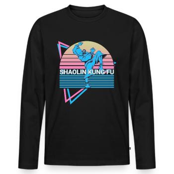 Kung Fu Retro - Männer Premium Bio Langarmshirt - Schwarz - Vorne - Nico (187cm)