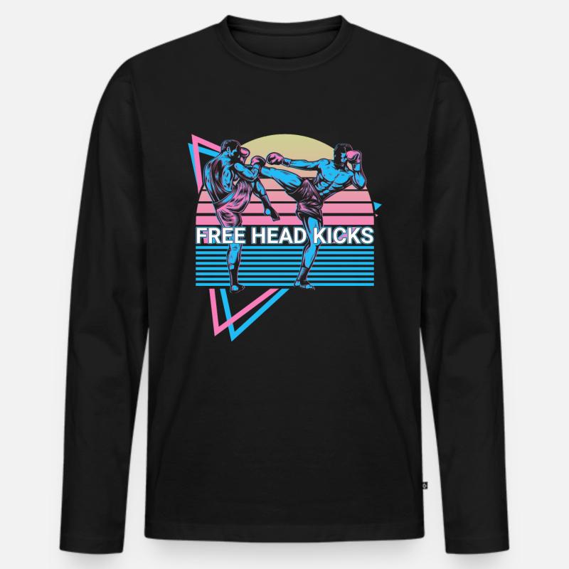 Muay Thai Kickboxen Retro - Männer Premium Bio Langarmshirt - Schwarz