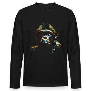 Affe Polygon Geometrisch Bunt Kunst Geschenk Tier - Männer Premium Bio Langarmshirt - Schwarz - Vorne - Nico (187cm)