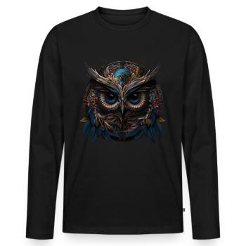 Owl Night Bird Bird Animal Gift Mandala - Men's Premium Organic Long Sleeve Shirt - black - Front - Nico (187cm)