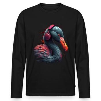 Flamingo Music Headphones Animal Gift - Men's Premium Organic Long Sleeve Shirt - black - Front - Nico (187cm)