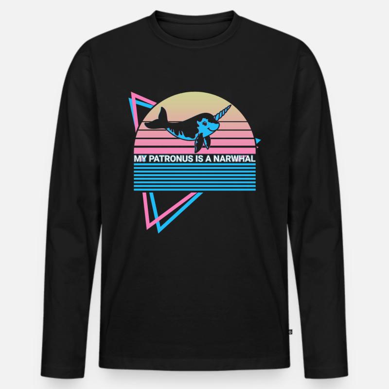 Narwal Retro - Männer Premium Bio Langarmshirt - Schwarz