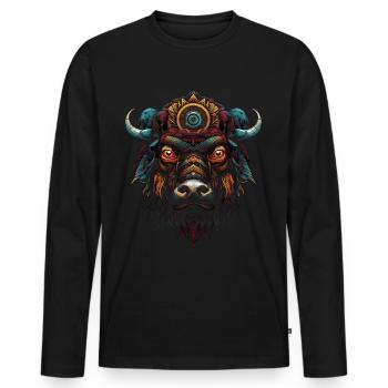 Bison Mandala Artwork Art Woodland Animals Gift - Men's Premium Organic Long Sleeve Shirt - black - Front - Nico (187cm)