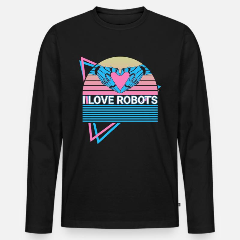 Ich liebe Roboter Robotik Retro - Männer Premium Bio Langarmshirt - Schwarz