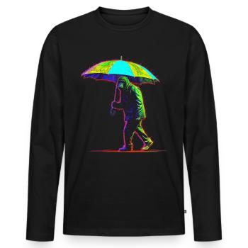 Affe Regenschirm Bunt Kreativ Zoo Tier Geschenk - Männer Premium Bio Langarmshirt - Schwarz - Vorne - Nico (187cm)