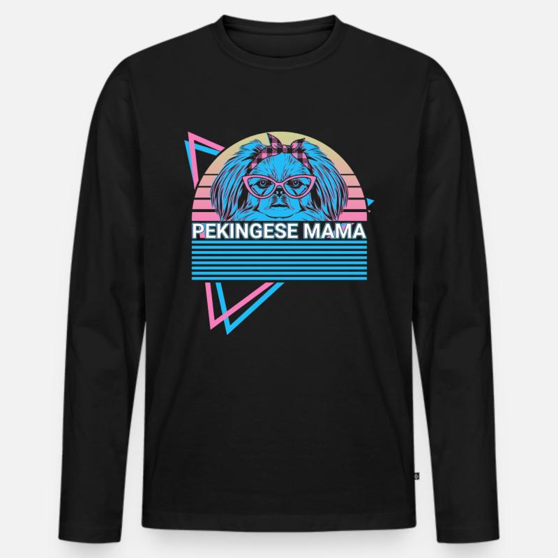 Pekinesen Mama Retro - Männer Premium Bio Langarmshirt - Schwarz