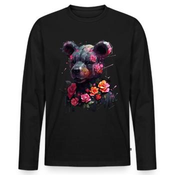 Bear Flowers Roses Woman Gift Animal Motif Art - Men's Premium Organic Long Sleeve Shirt - black - Front - Nico (187cm)