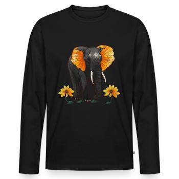 Elefant Tier Geschenk Afrika Kunst Blumen - Männer Premium Bio Langarmshirt - Schwarz - Vorne - Nico (187cm)