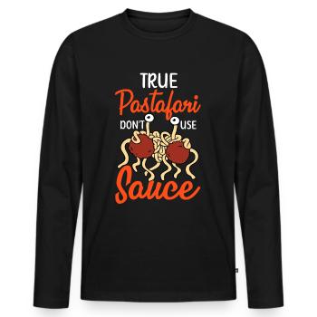 Fliegendes Spaghettimonster FSM - Männer Premium Bio Langarmshirt - Schwarz - Vorne - Nico (187cm)
