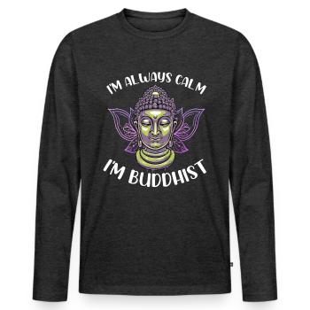 Buddhism Buddha - Men's Premium Organic Long Sleeve Shirt - heather anthracite - Front - Nico (187cm)