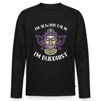 Bouddhisme Bouddha - T-shirt manches longues Premium bio Homme - noir - Devant - Nico (187cm)