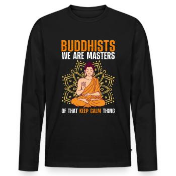 Bouddha Bouddhisme - T-shirt manches longues Premium bio Homme - noir - Devant - Nico (187cm)