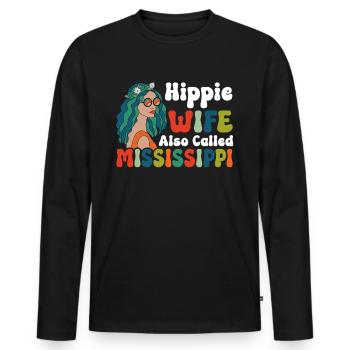 Frieden Groovy - Männer Premium Bio Langarmshirt - Schwarz - Vorne - Nico (187cm)