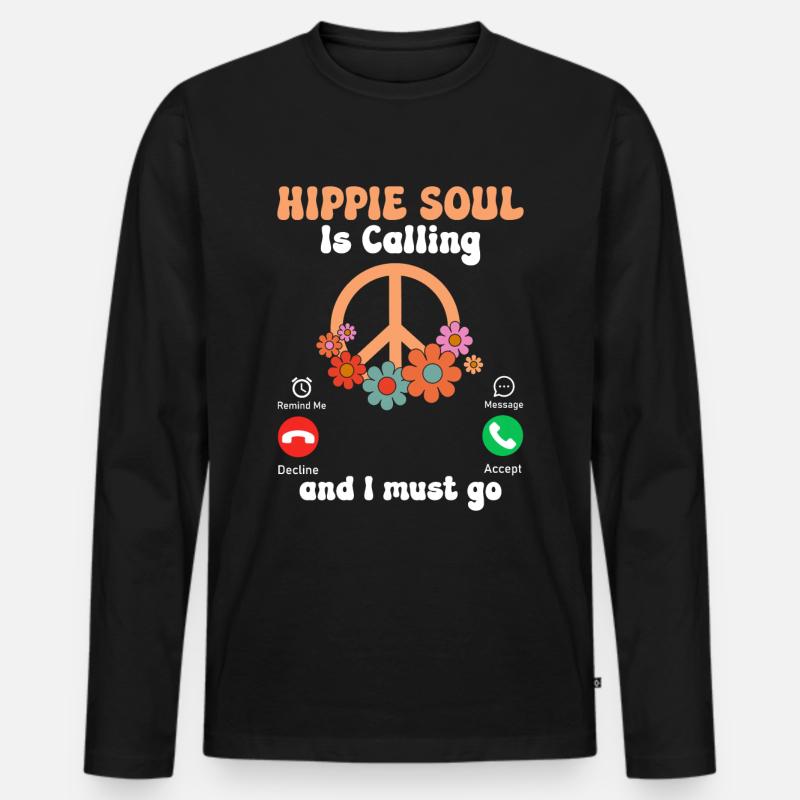 Lustiger Hippie-Frieden - Männer Premium Bio Langarmshirt - Schwarz