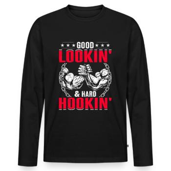 Arm wrestling arm wrestler - Men's Premium Organic Long Sleeve Shirt - black - Front - Nico (187cm)