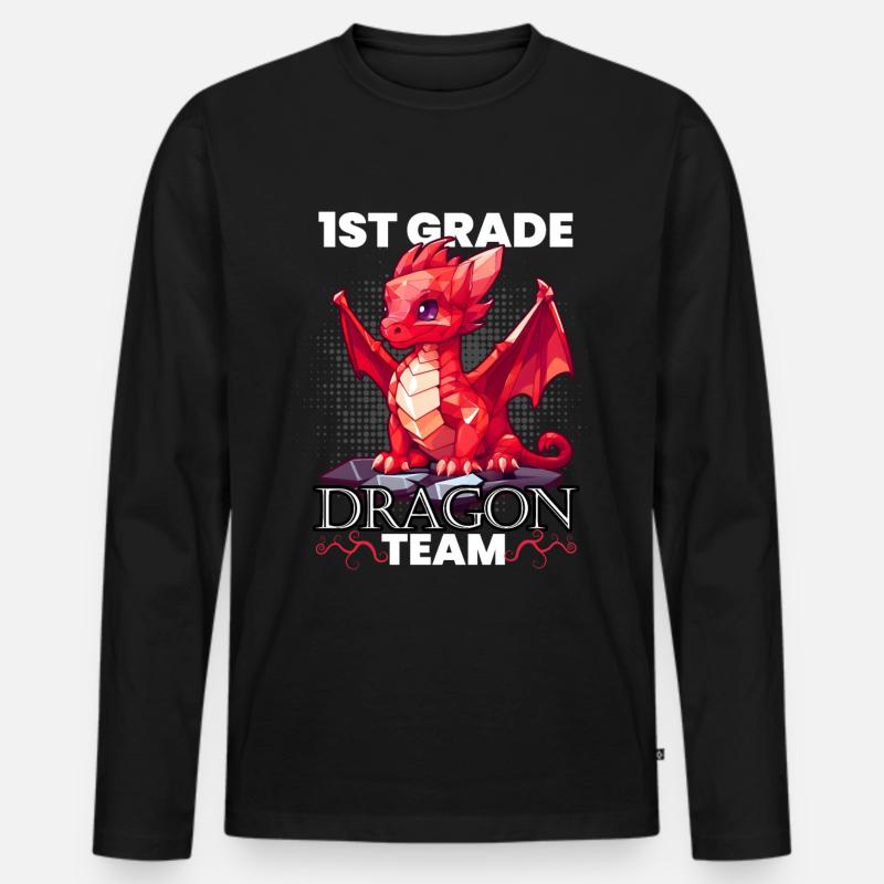 Einschulung Drache Team Erste Klasse - Männer Premium Bio Langarmshirt - Schwarz