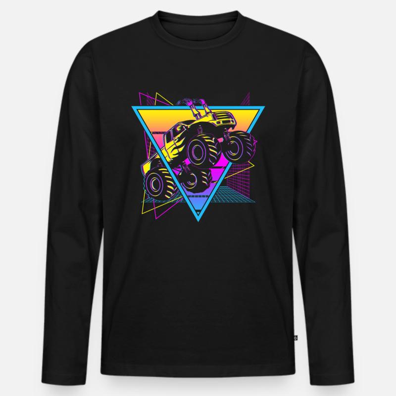 Monstertruck Retro - Männer Premium Bio Langarmshirt - Schwarz