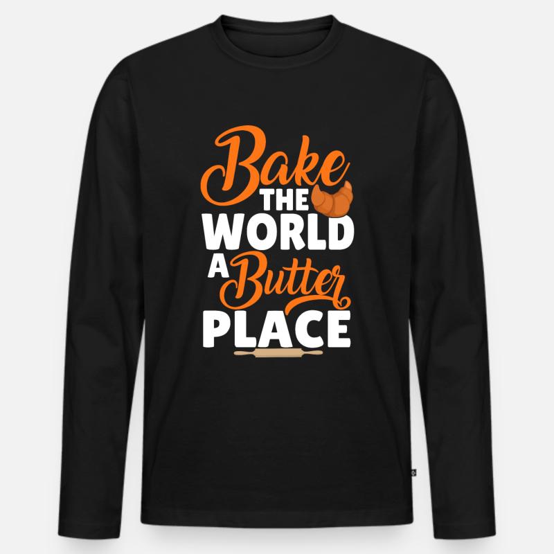 Lustiger Brotbacken-Bäcker - Männer Premium Bio Langarmshirt - Schwarz