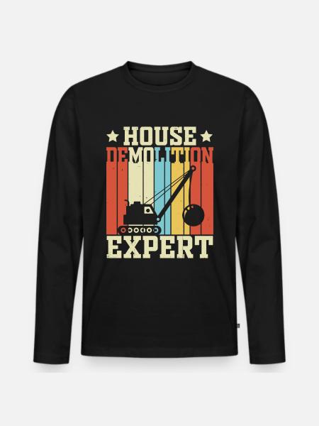Funny Wrecking Ball Crane - Men's Premium Organic Long Sleeve Shirt - black