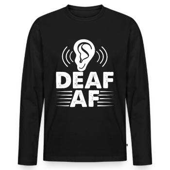 Funny Deaf Pride ASL Sign Language Hearing Aid - Men's Premium Organic Long Sleeve Shirt - black - Front - Nico (187cm)