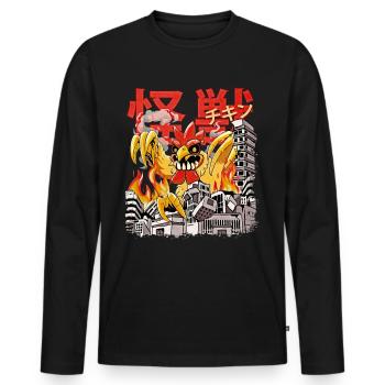 Kaiju Chicken Japanese Anime Monster Farm Animal - Men's Premium Organic Long Sleeve Shirt - black - Front - Nico (187cm)