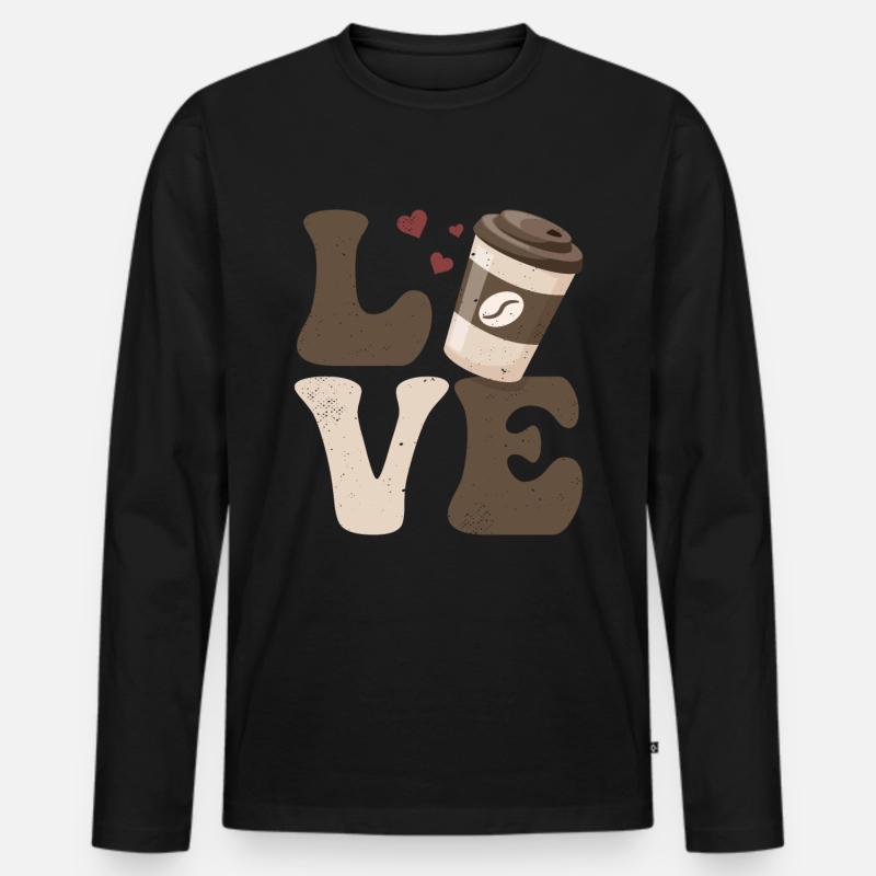 Kaffee Koffein LIEBE - Männer Premium Bio Langarmshirt - Schwarz