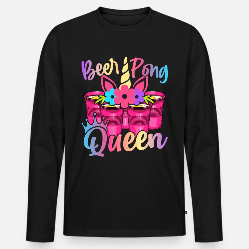 Bier-Pong-Mädchen-Trinkspiel - Männer Premium Bio Langarmshirt - Schwarz