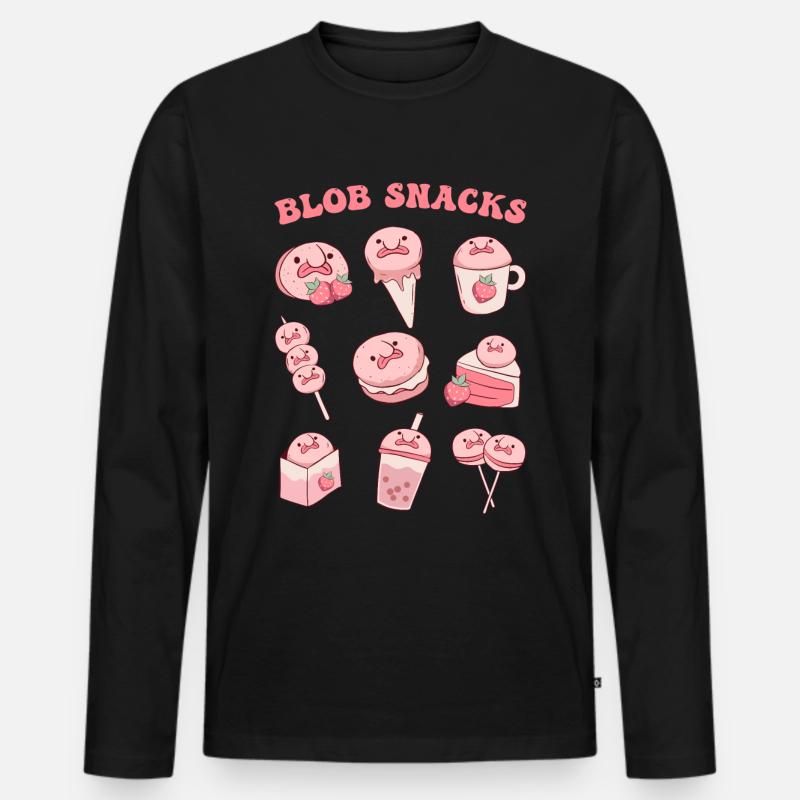 Kawaii Blobfisch-Erdbeer-Snacks - Männer Premium Bio Langarmshirt - Schwarz