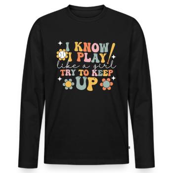 Groovy Baseball Fille Joueuse - T-shirt manches longues Premium bio Homme - noir - Devant - Nico (187cm)