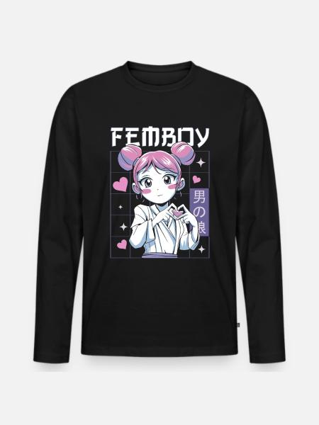 Femboy Crossdressing Crossdresser MTF Anime - Maglia a manica lunga ecologica premium da uomo - nero