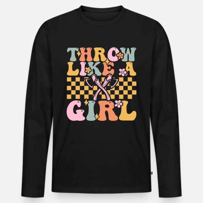 Groovy Axtwerfendes Mädchen - Männer Premium Bio Langarmshirt - Schwarz