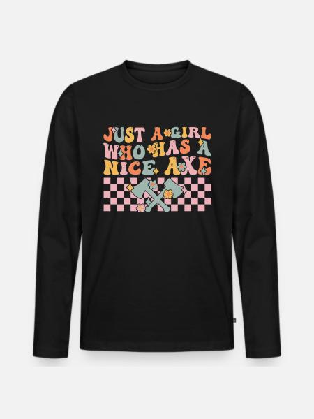 Groovy Axtwerfendes Mädchen - Männer Premium Bio Langarmshirt - Schwarz