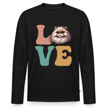 Chat persan - T-shirt manches longues Premium bio Homme - noir - Devant - Nico (187cm)