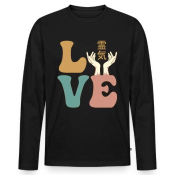 Reiki 霊気 Healer Healing - Men's Premium Organic Long Sleeve Shirt - black - Front - Nico (187cm)