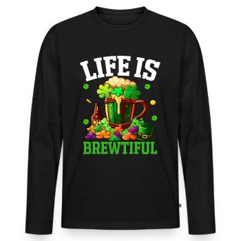 Drôle de bière artisanale irlandaise de la Saint-Patrick - T-shirt manches longues Premium bio Homme - noir - Devant - Nico (187cm)